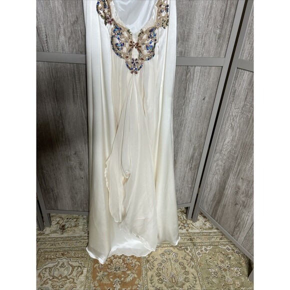 Sherri Hill Silk Ivory Formal Dress Jeweled Open Back Train Size 10 Altered - Picture 16 of 16